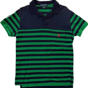 US Polo Assn Shirt Mens M Blue/Green Striped Cotton Collared Embroidered Logo